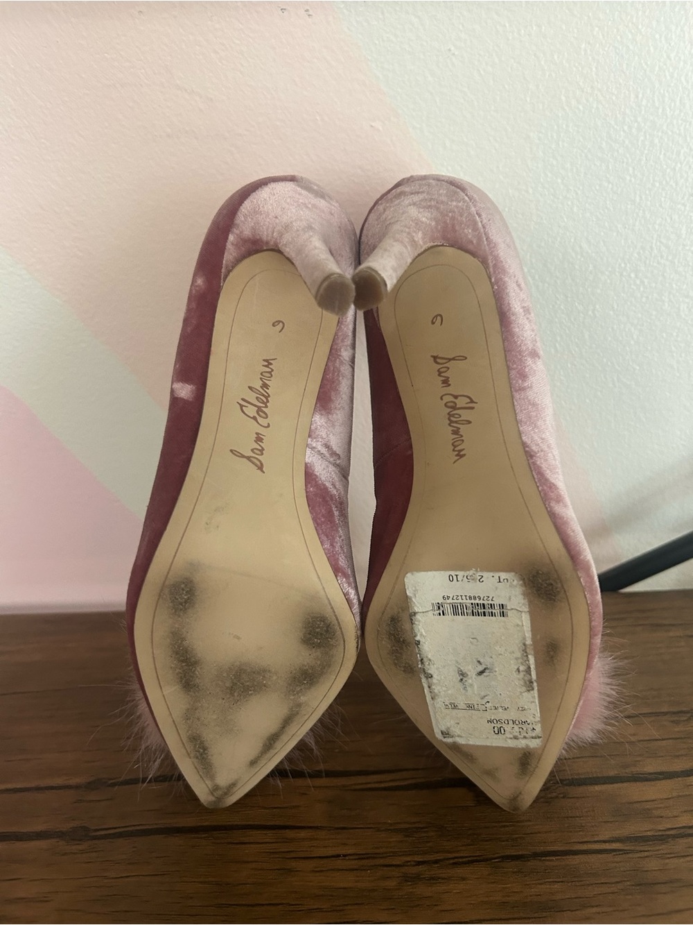 Pink Sam Edelman Haroldson velvet pumps with a pointed toe and fur pom-pom sz 6 - Picture 6 of 11